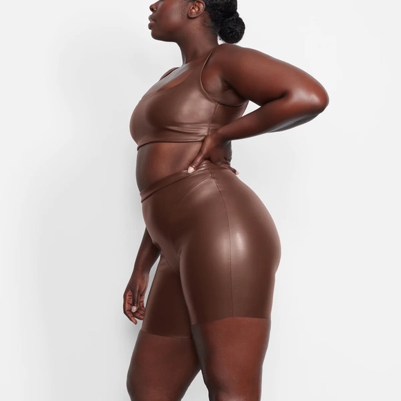 Skims Faux Leather Bralette in Jasper - Picture 8 of 10